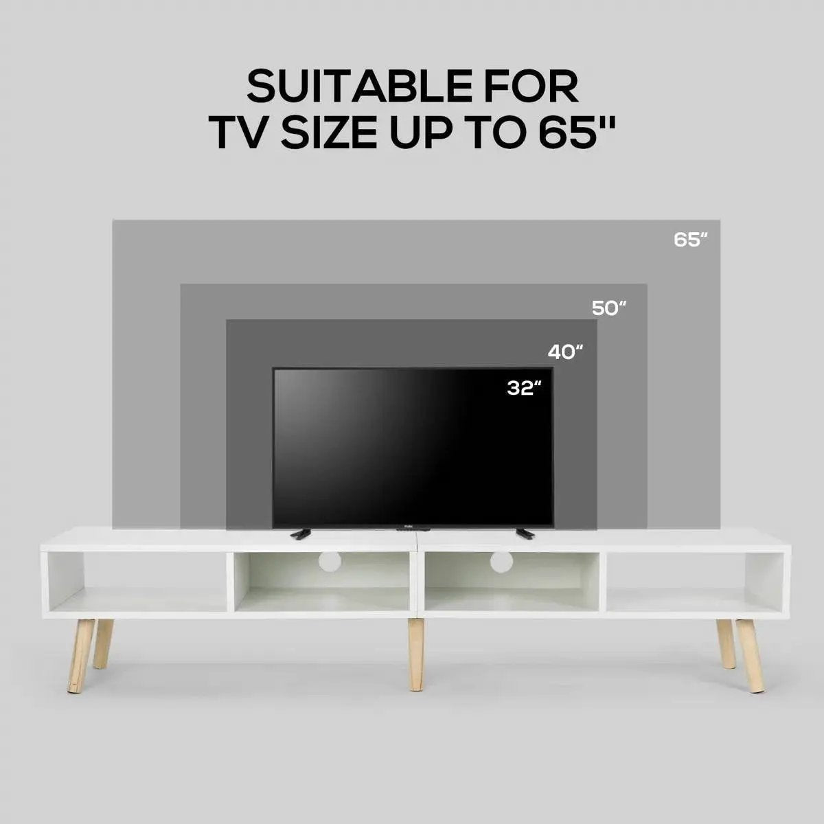 Modern Mid-Century Style TV Stand in White with Wood Legs for TVs up to 65-inch by HomePacific