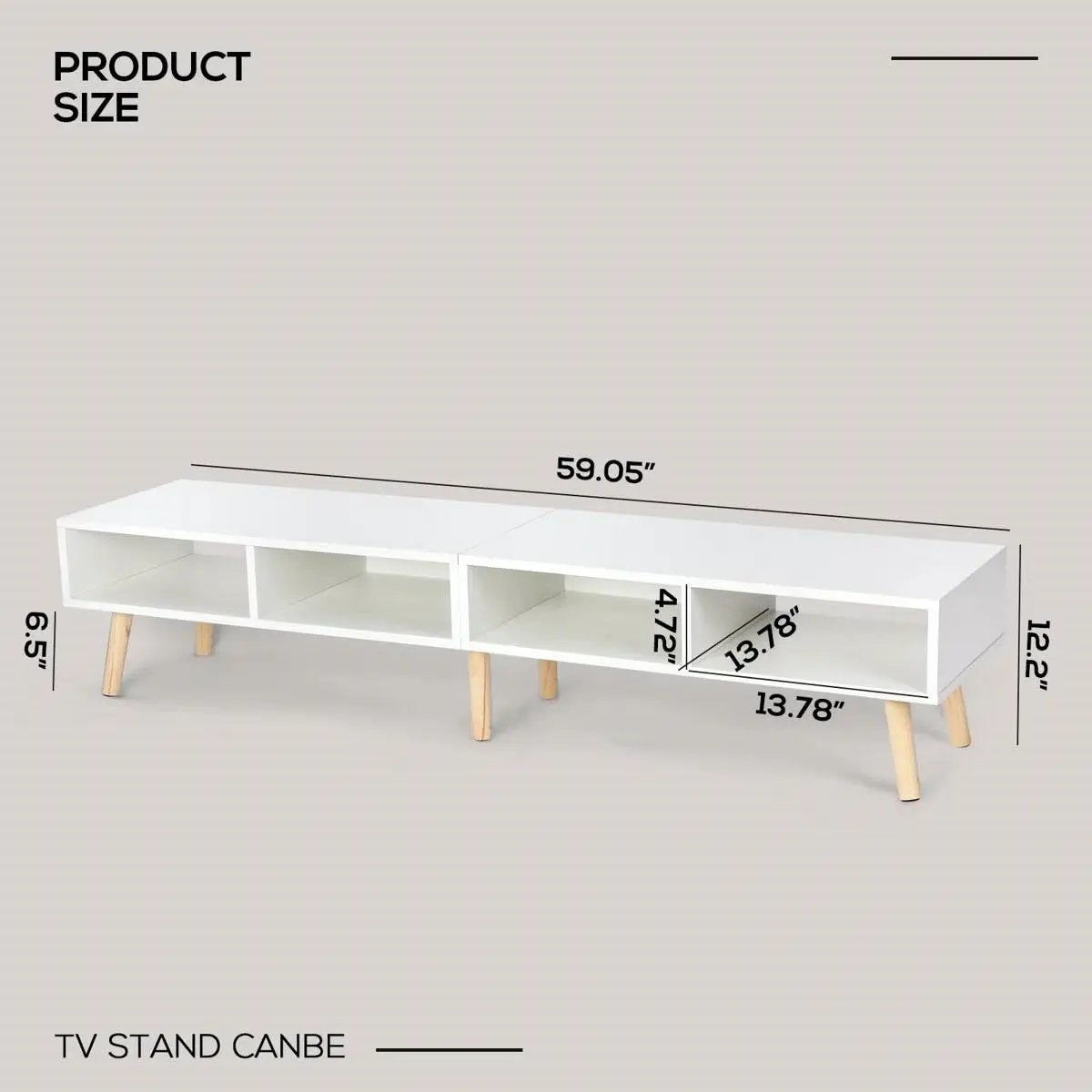 Modern Mid-Century Style TV Stand in White with Wood Legs for TVs up to 65-inch by HomePacific