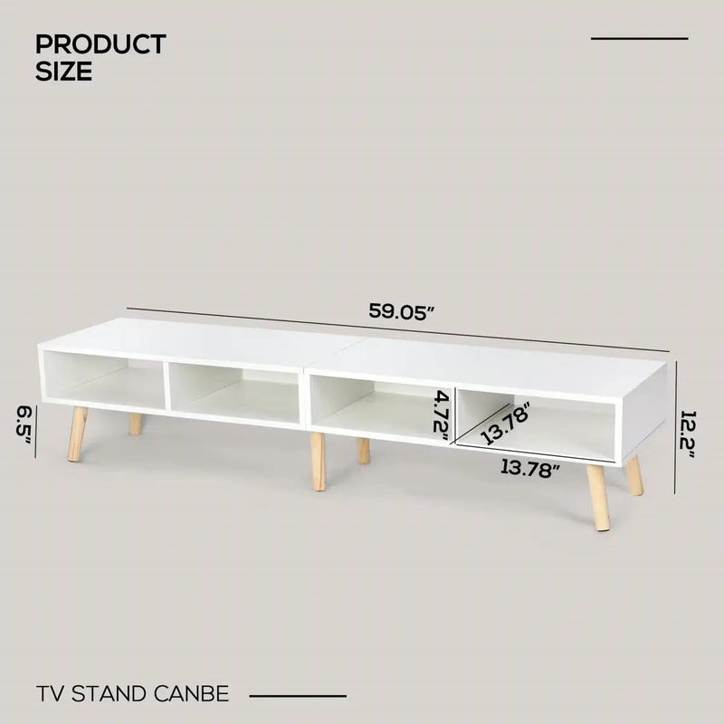 Modern Mid-Century Style TV Stand in White with Wood Legs for TVs up to 65-inch by HomePacific