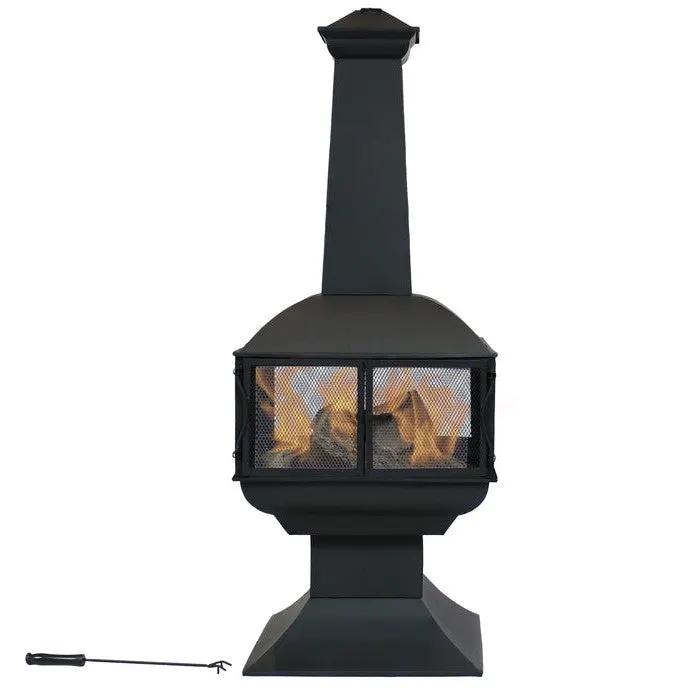 Large Black Outdoor Steel Chimenea Wood Burning Fire Pit by HomePacific