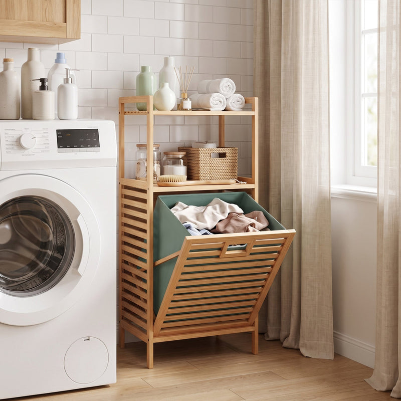 Bamboo Tilt out Laundry Hamper with Foldable and Removable Basket-Natural, photo 9 of 9