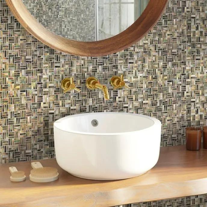 Beige Brown 12x12 Polished Brick Shell Mother of Pearl Mosaic Tile (20 pack, 18.05 sq ft/case) by Apollo Tile