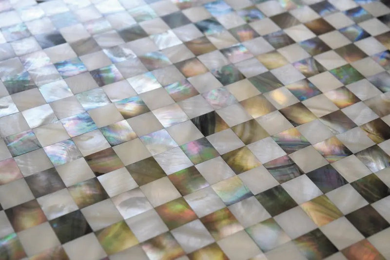 Beige Brown White 12x12 Polished Square Shell Mother of Pearl Mosaic Tile (20 pack, 19.34 sq ft/case) by Apollo Tile