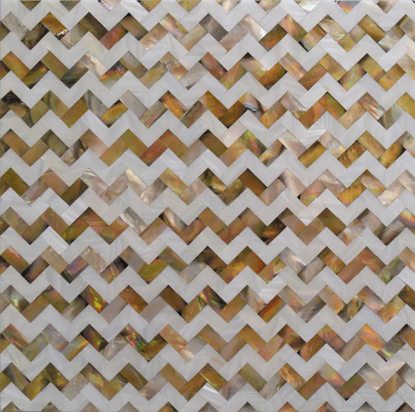 Brown White 11x11 Polished Herringbone Shell Mother of Pearl Mosaic Tile (20 pack, 17.27 sq ft/case), photo 2 of 4