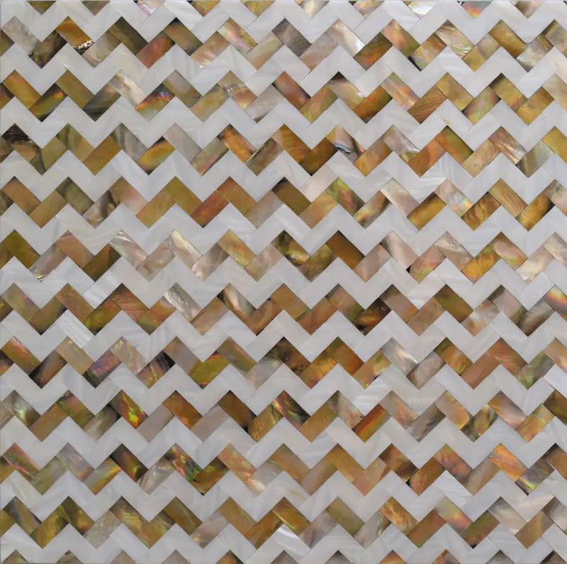 Brown White 11x11 Polished Herringbone Shell Mother of Pearl Mosaic Tile (20 pack, 17.27 sq ft/case) by Apollo Tile