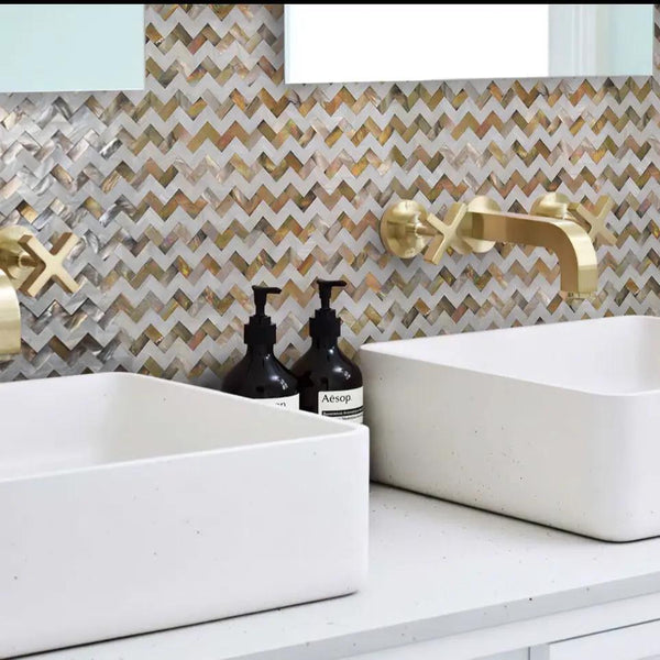 Brown White 11x11 Polished Herringbone Shell Mother of Pearl Mosaic Tile (20 pack, 17.27 sq ft/case)