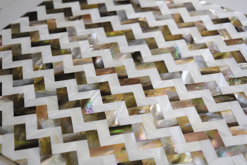 Brown White 11x11 Polished Herringbone Shell Mother of Pearl Mosaic Tile (20 pack, 17.27 sq ft/case) by Apollo Tile