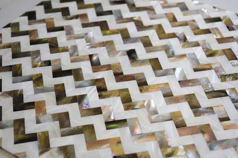 Brown White 11x11 Polished Herringbone Shell Mother of Pearl Mosaic Tile (20 pack, 17.27 sq ft/case) by Apollo Tile