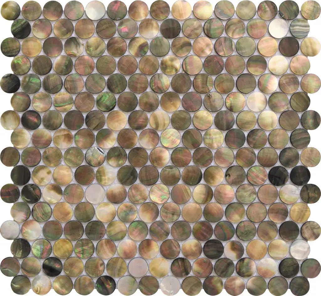 Beige Brown 12x12 Polished Penny Round Shell Mother of Pearl Mosaic Tile (20 pack, 18.37 sq ft/case) by Apollo Tile