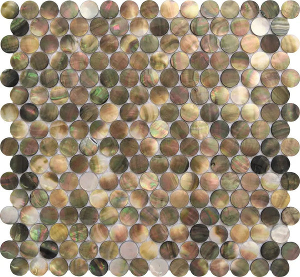 Beige Brown 12x12 Polished Penny Round Shell Mother of Pearl Mosaic Tile (20 pack, 18.37 sq ft/case), photo 2 of 3