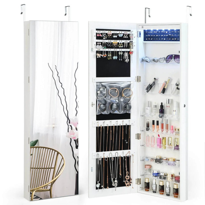 Wall Door Mounted Jewelry Armoire with Frameless LED Mirror by DirectDeals