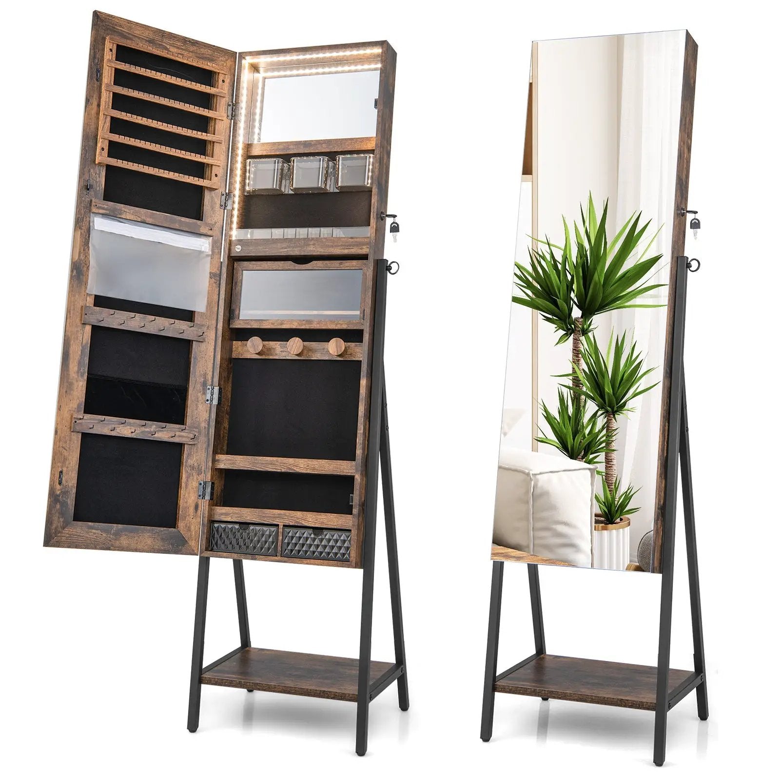 Freestanding Jewelry Cabinet with Full-Length Mirror by DirectDeals