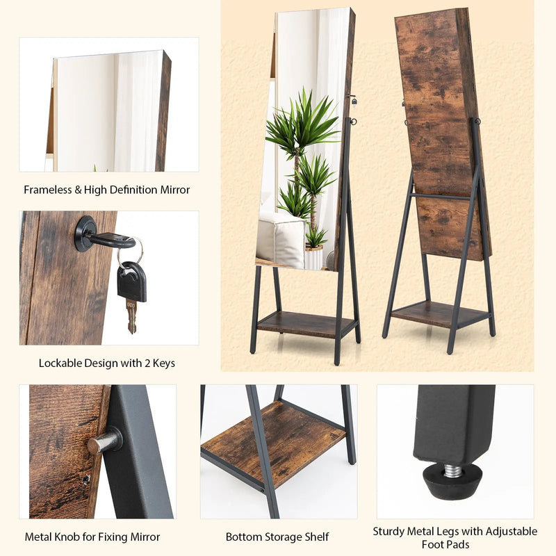 Freestanding Jewelry Cabinet with Full-Length Mirror by DirectDeals