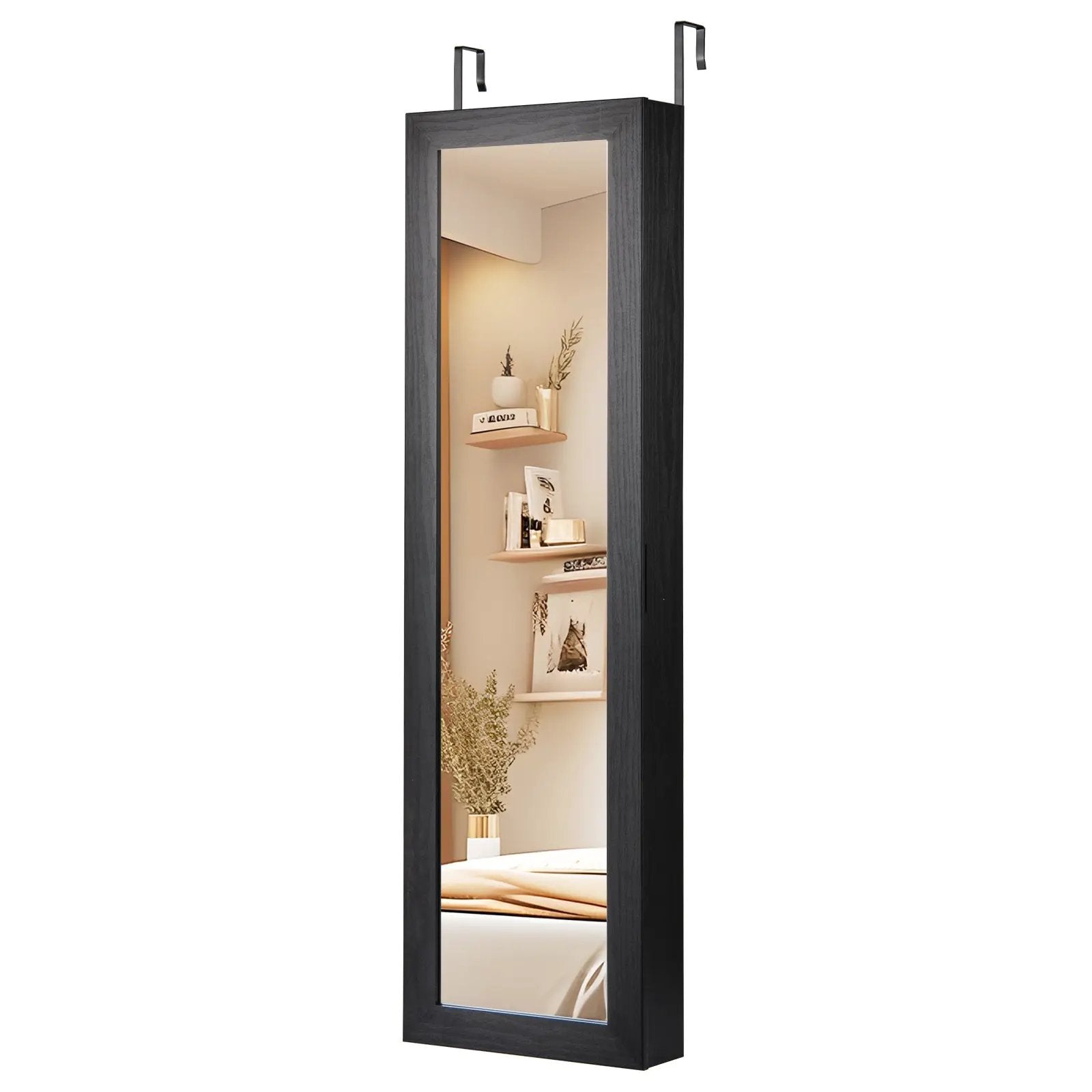 Jewelry Cabinet Wall or Door Mounted Jewelry Armoire with Full-Length Mirror-Black by DirectDeals