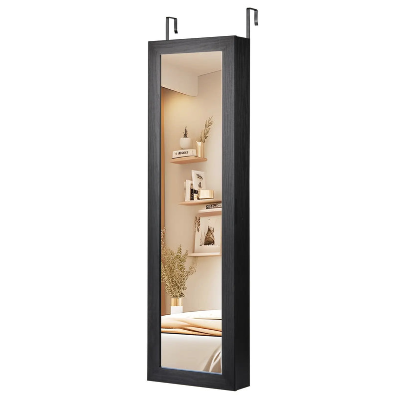 Jewelry Cabinet Wall or Door Mounted Jewelry Armoire with Full-Length Mirror-Black by DirectDeals