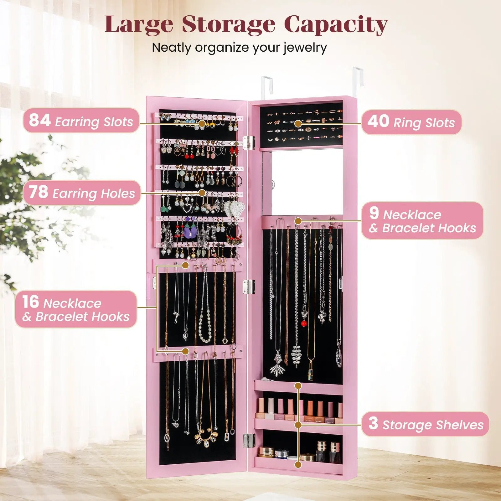 Jewelry Cabinet Wall or Door Mounted Jewelry Armoire Modern Hanging Jewelry Organizer by DirectDeals