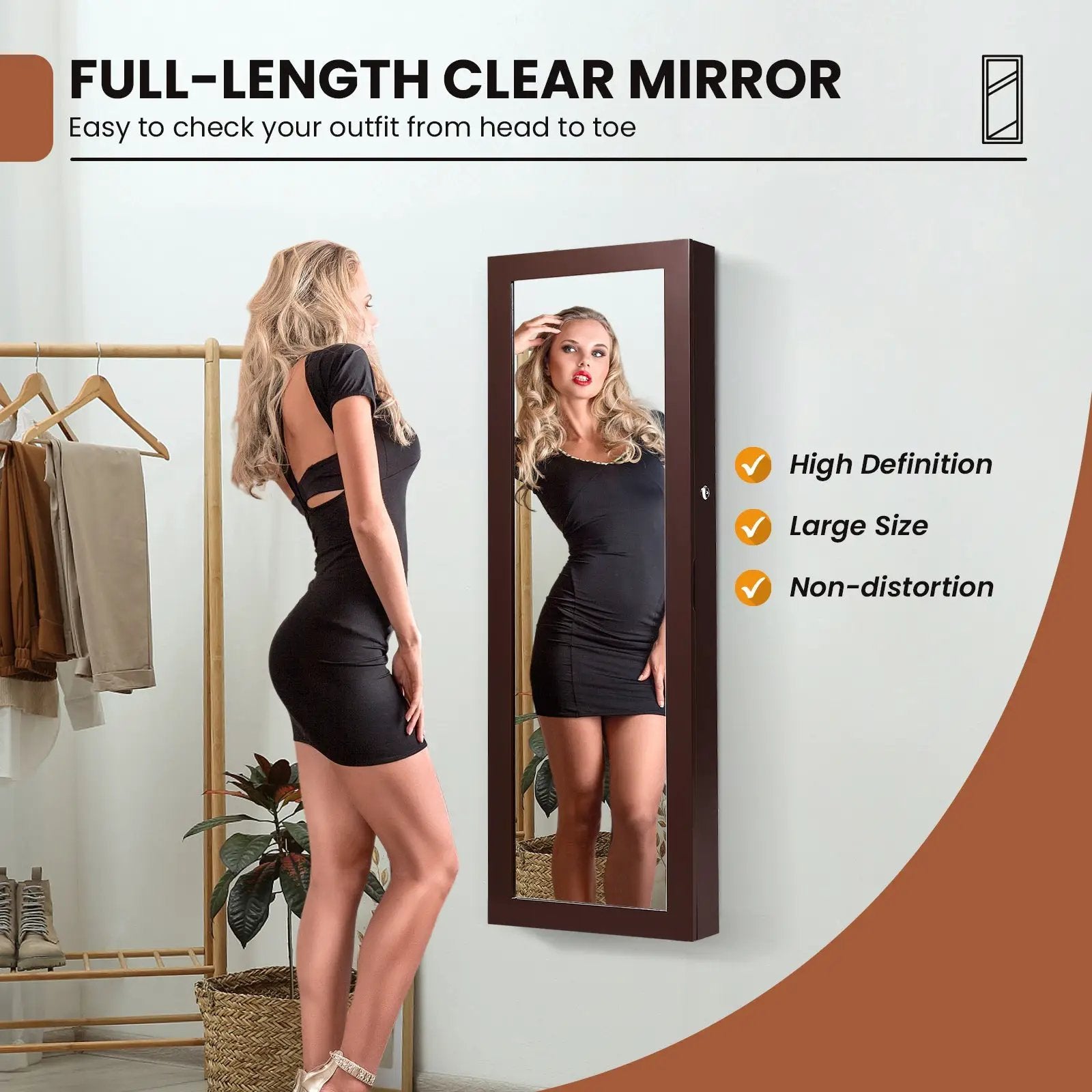 Lockable Wall Mount Mirrored Jewelry Cabinet with LED Lights by DirectDeals
