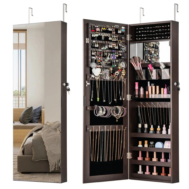 43.5 Inch Jewelry Mirror Cabinet with Full-length Mirror and Adjustable Hangers by DirectDeals
