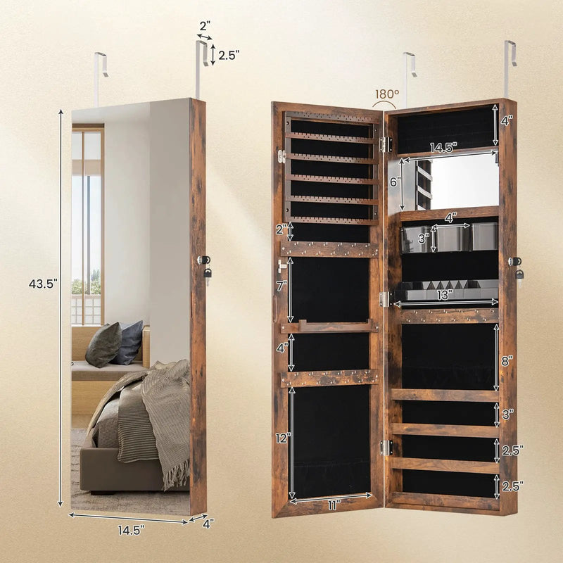 43.5 Inch Jewelry Mirror Cabinet with Full-length Mirror and Adjustable Hangers by DirectDeals