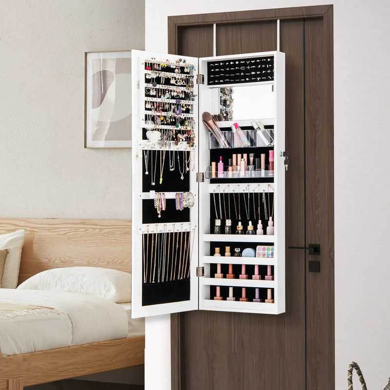 43.5 Inch Jewelry Mirror Cabinet with Full-length Mirror and Adjustable Hangers by DirectDeals