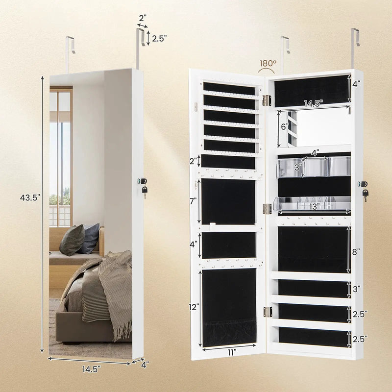 43.5 Inch Jewelry Mirror Cabinet with Full-length Mirror and Adjustable Hangers by DirectDeals