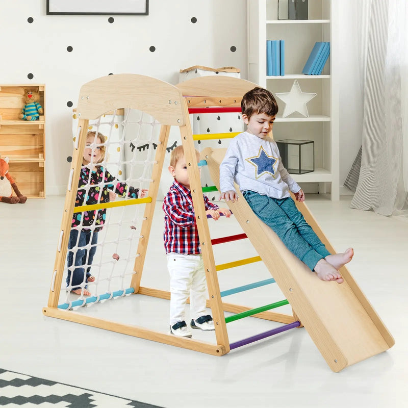 6-in-1 Jungle Gym Wooden Indoor Playground with Double-Sided Ramp and Monkey Bars by DirectDeals