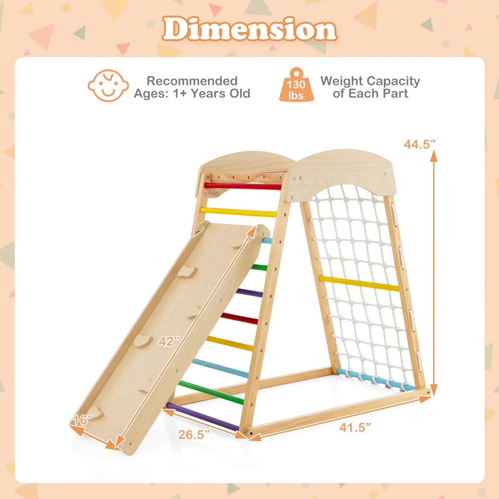 6-in-1 Jungle Gym Wooden Indoor Playground with Double-Sided Ramp and Monkey Bars by DirectDeals