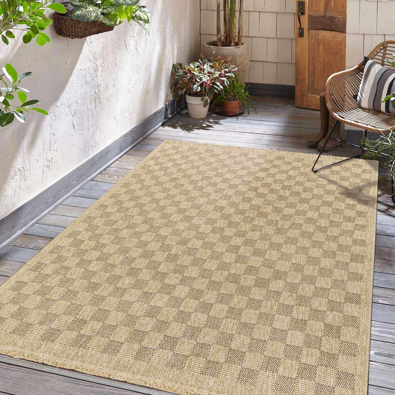 Jurek Beige Checkered Outdoor Area Rug by Boutique Rugs