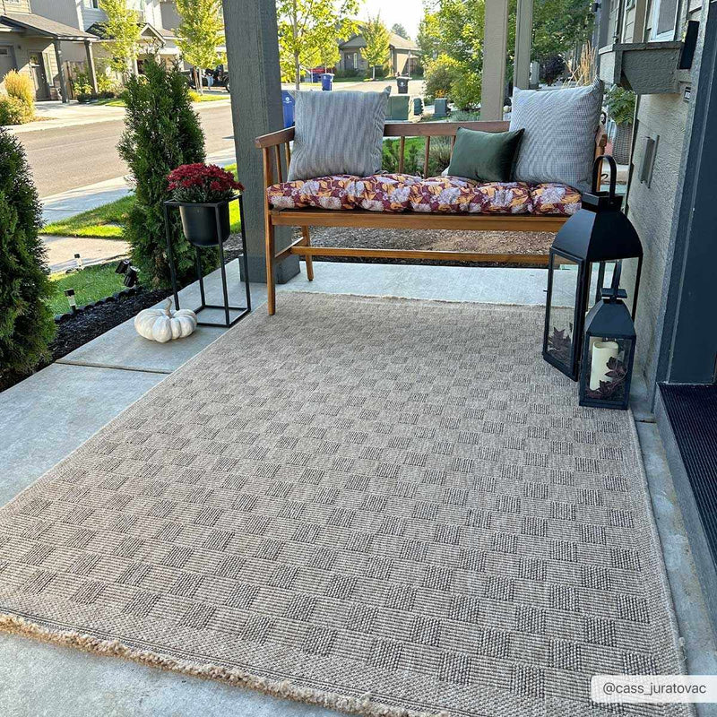 Jurek Beige Checkered Outdoor Area Rug by Boutique Rugs