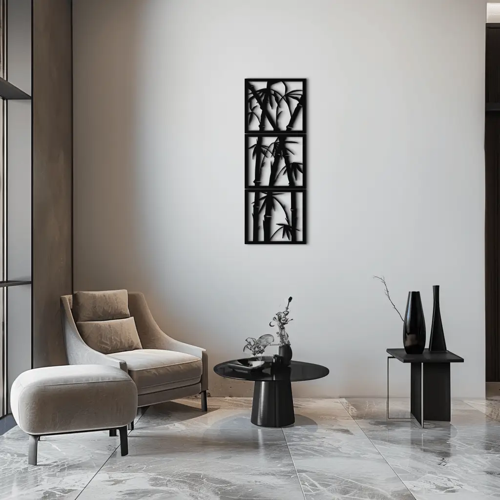 Bamboo Panel Metal Wall Art - Steel Wall Decor for Home and Office - KAF011 by Enova Art