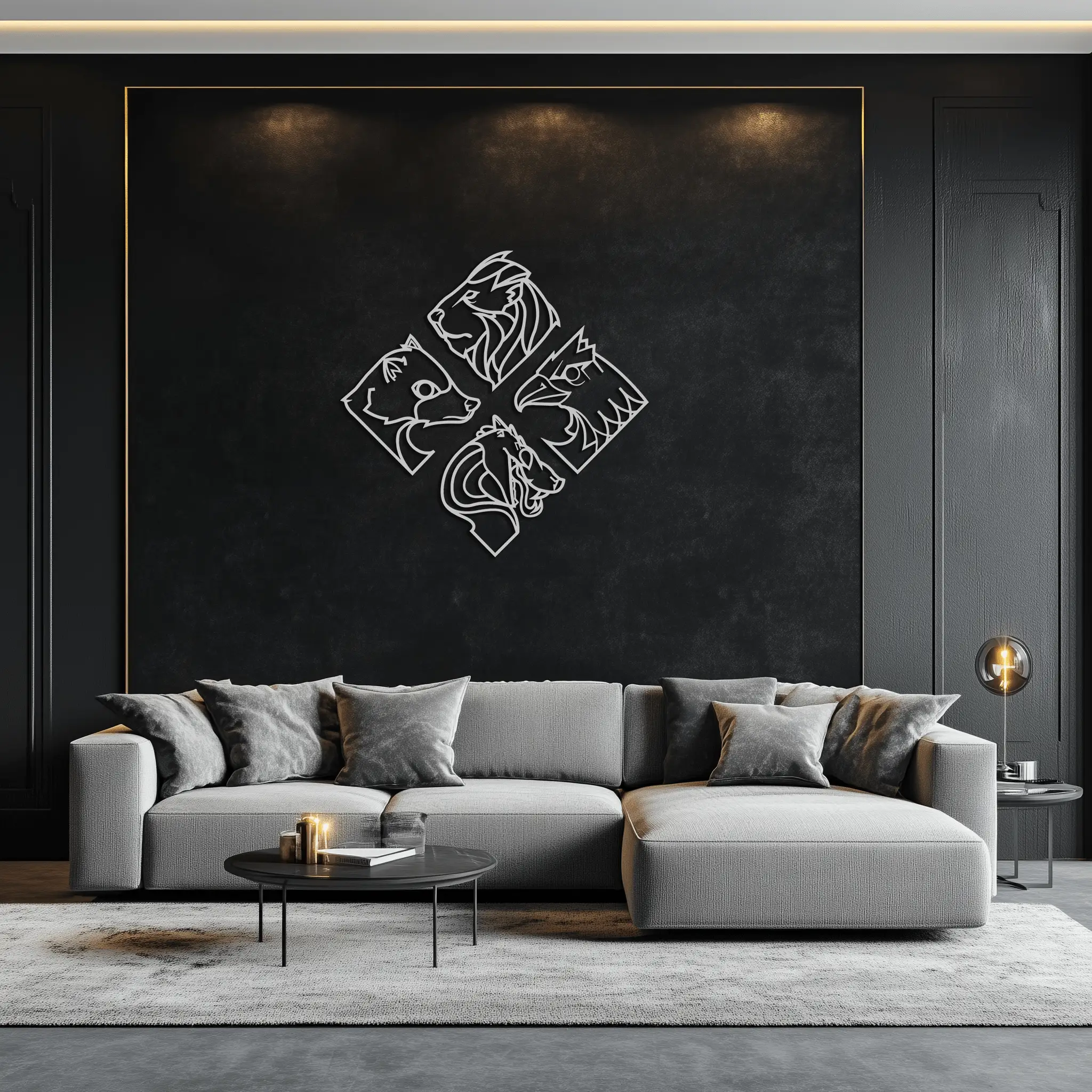 Four Animal Totem Metal Wall Art - Steel Wall Decor for Home and Office - KAF013 by Enova Art