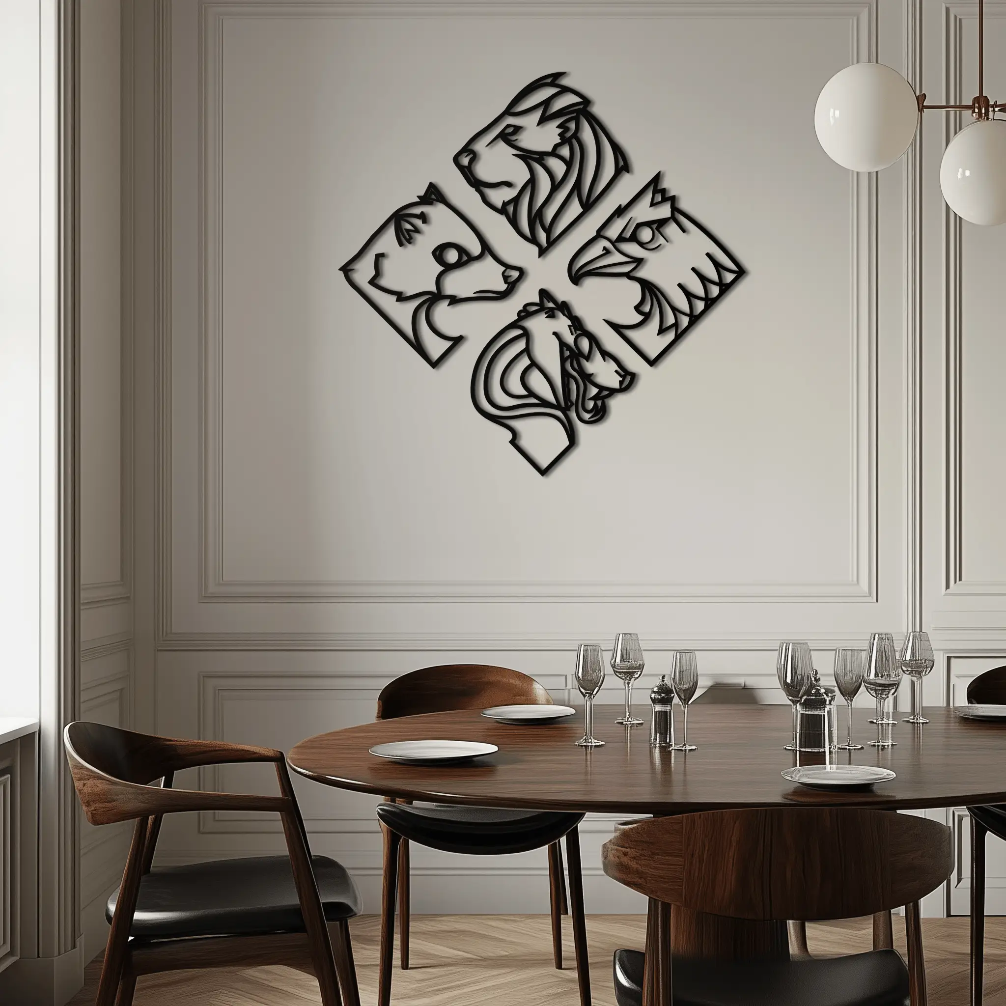 Four Animal Totem Metal Wall Art - Steel Wall Decor for Home and Office - KAF013 by Enova Art