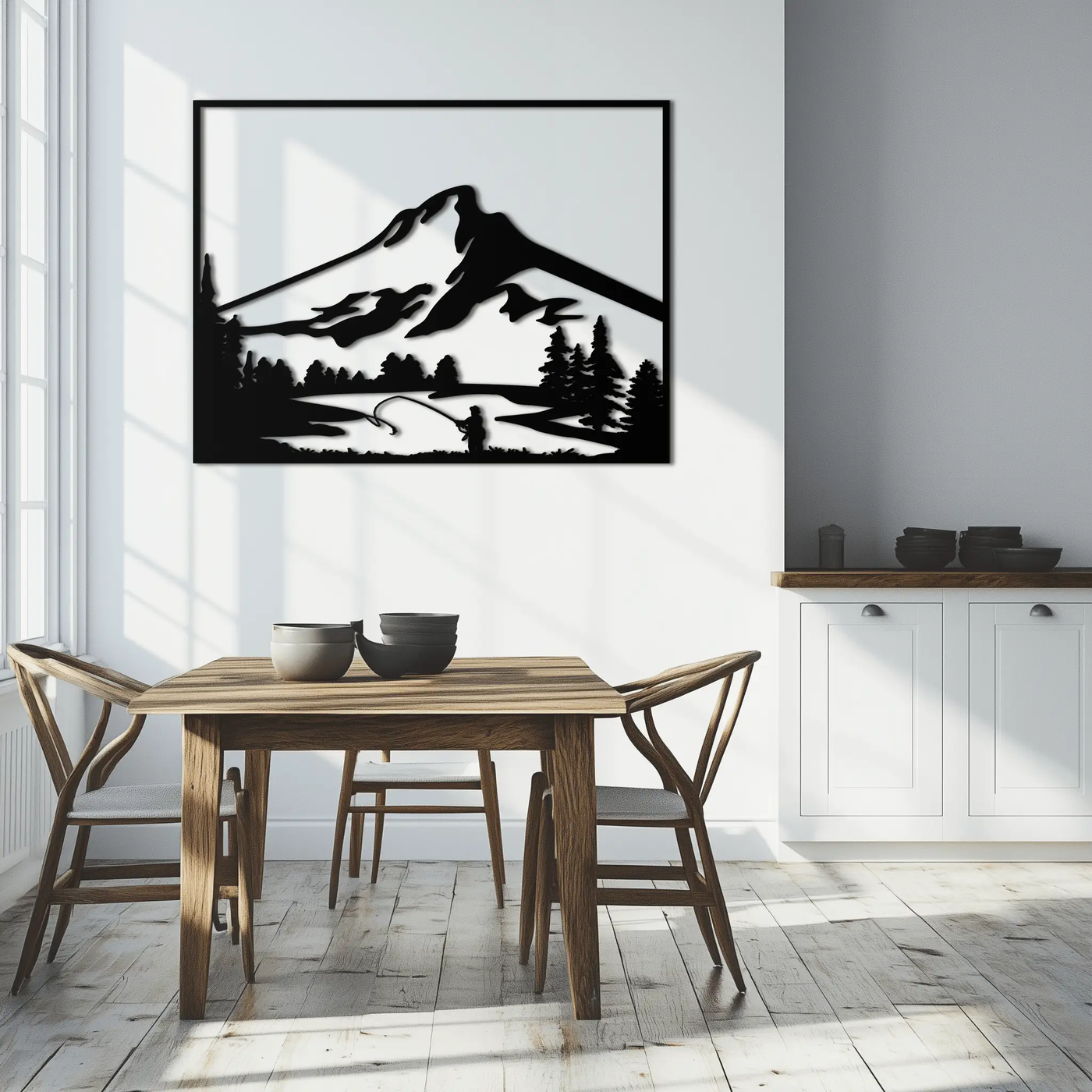 Mountain Fishing Metal Wall Art - Steel Wall Decor for Home and Cabin - KAF017 by Enova Art