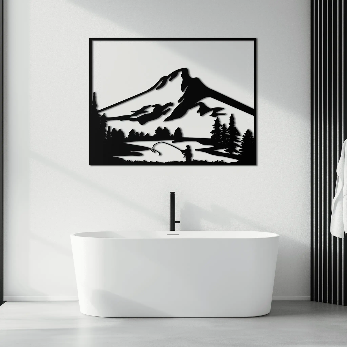 Mountain Fishing Metal Wall Art - Steel Wall Decor for Home and Cabin - KAF017 by Enova Art