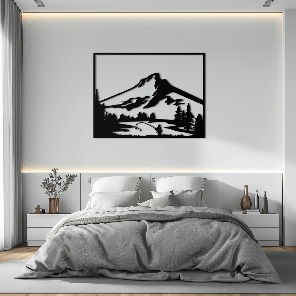 Mountain Fishing Metal Wall Art - Steel Wall Decor for Home and Cabin - KAF017 by Enova Art