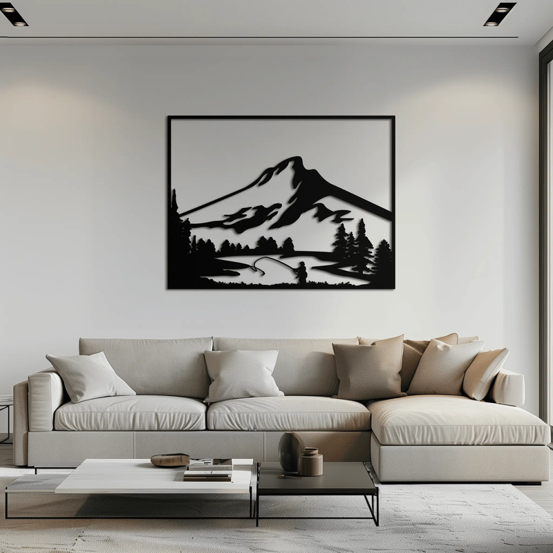 Mountain Fishing Metal Wall Art - Steel Wall Decor for Home and Cabin - KAF017 by Enova Art