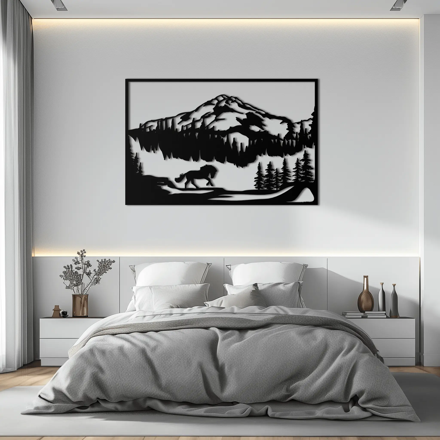 Mountain Horse Metal Wall Art - Steel Wall Decor for Home and Cabin - KAF019 by Enova Art