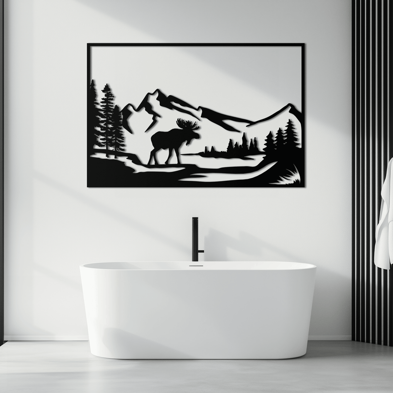 Mountain Moose Metal Wall Art - Steel Wall Decor for Home and Cabin - KAF020 by Enova Art