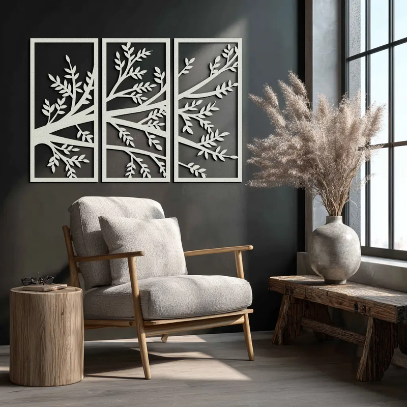 Branch Metal Wall Art - Three-Panel Nature-Inspired Steel Wall Decor - KAF024 by Enova Art