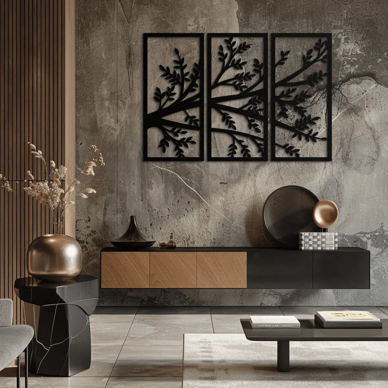 Branch Metal Wall Art - Three-Panel Nature-Inspired Steel Wall Decor - KAF024 by Enova Art