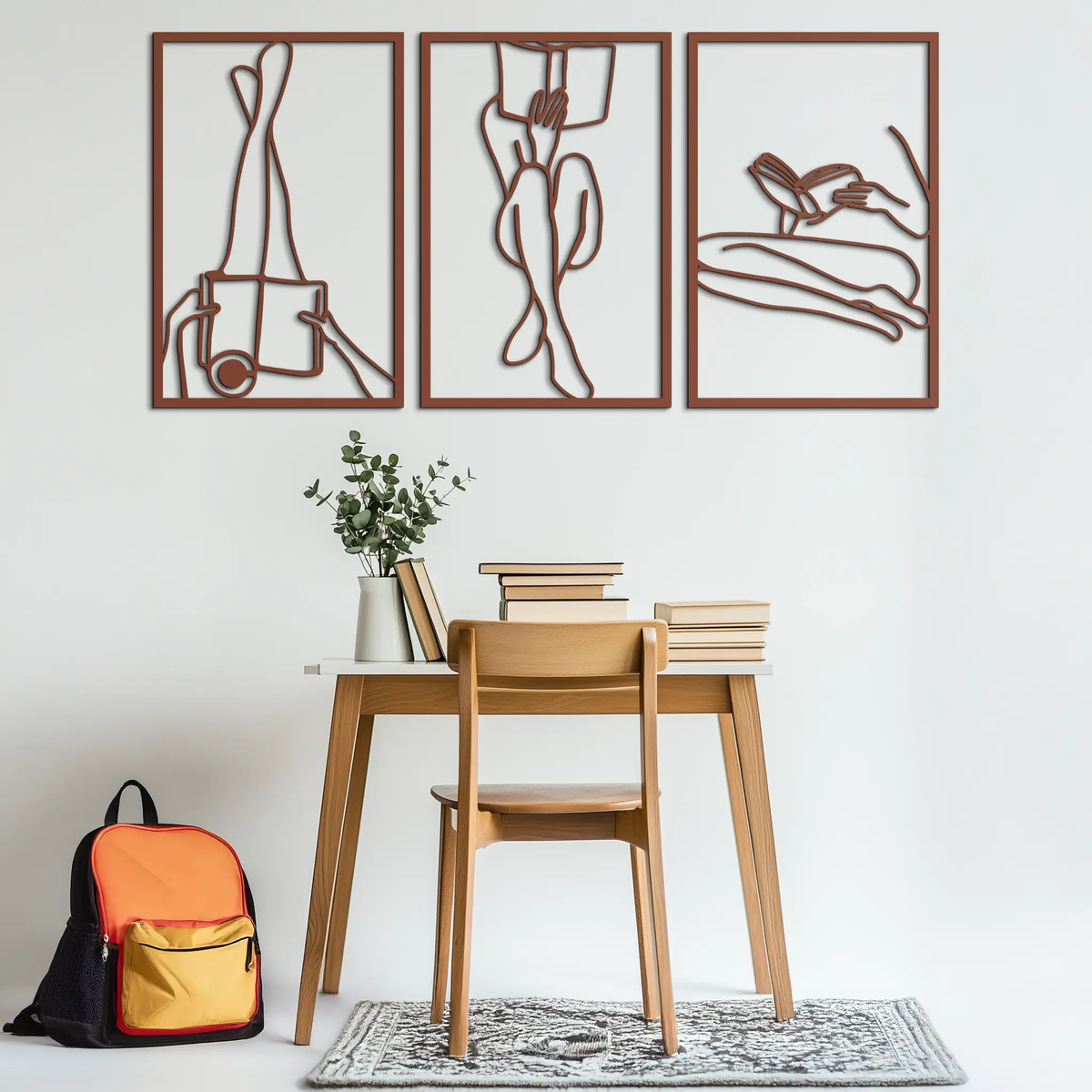 Reading Woman Metal Wall Art - Modern Minimalist Steel Wall Decor - KAF026 by Enova Art