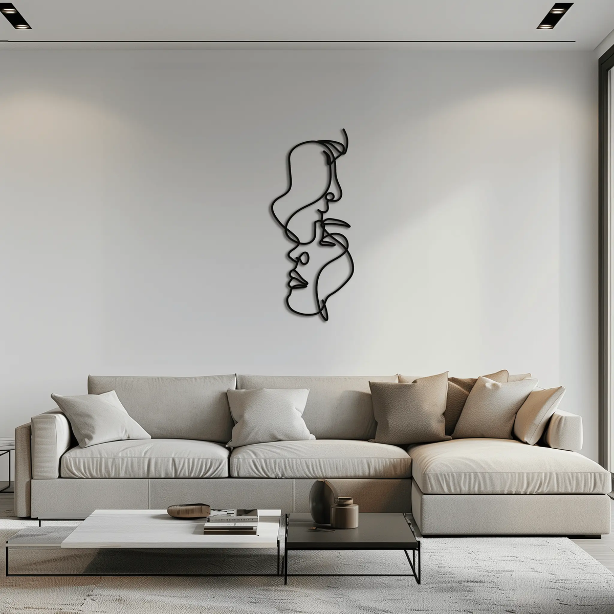 Abstract Lovers Metal Wall Art - Modern Minimalist Line Art - KAF031 by Enova Art