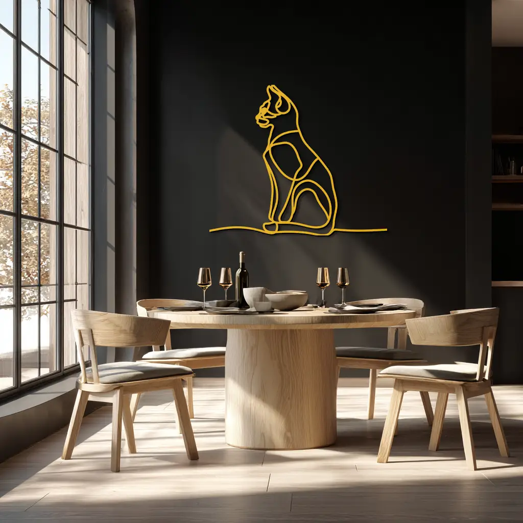 Cat Line Art Metal Wall Art - Modern Minimalist Steel Decor - KAF032 by Enova Art