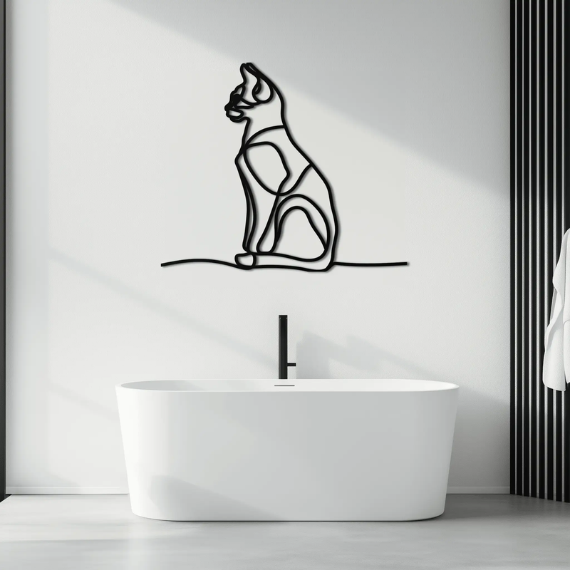 Cat Line Art Metal Wall Art - Modern Minimalist Steel Decor - KAF032 by Enova Art
