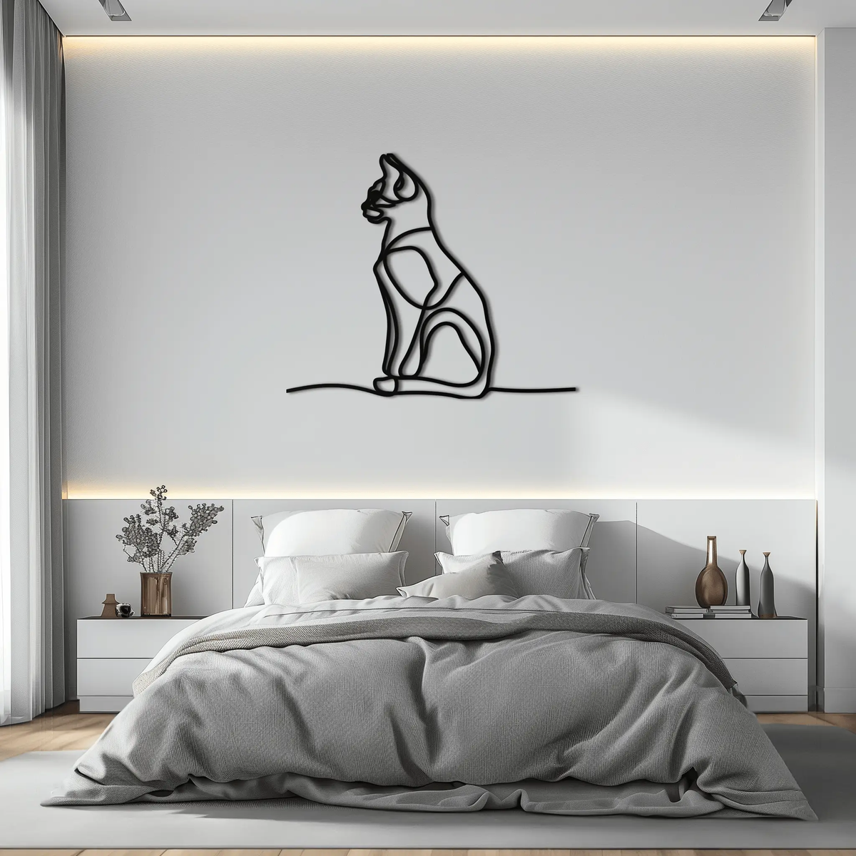 Cat Line Art Metal Wall Art - Modern Minimalist Steel Decor - KAF032 by Enova Art