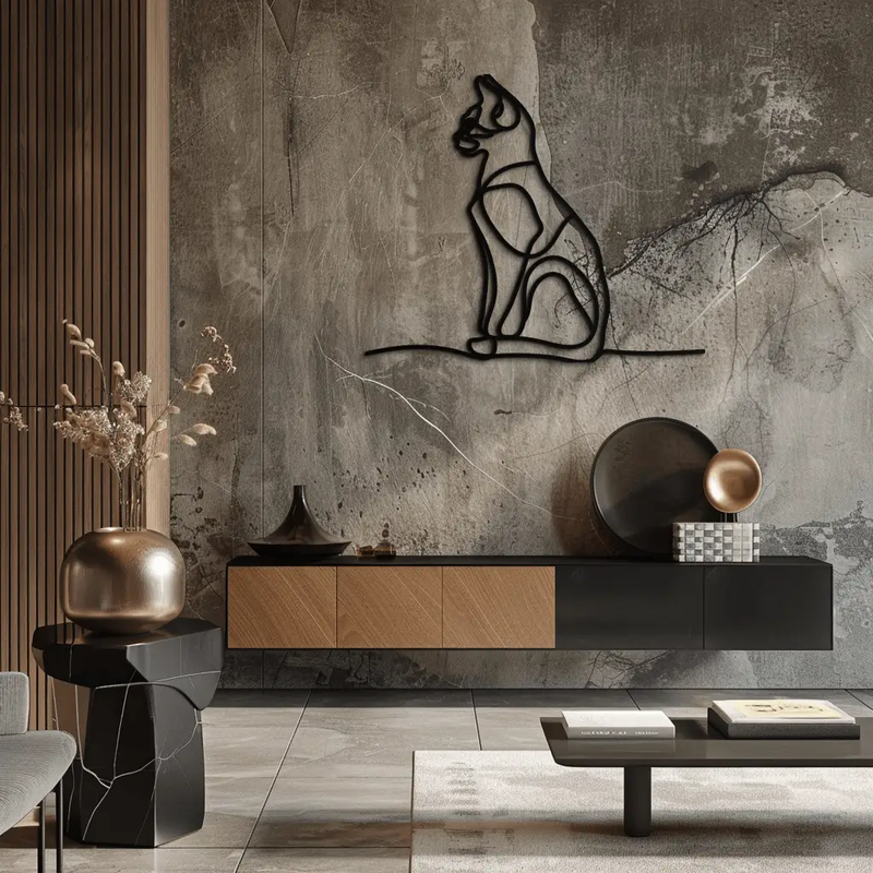 Cat Line Art Metal Wall Art - Modern Minimalist Steel Decor - KAF032 by Enova Art