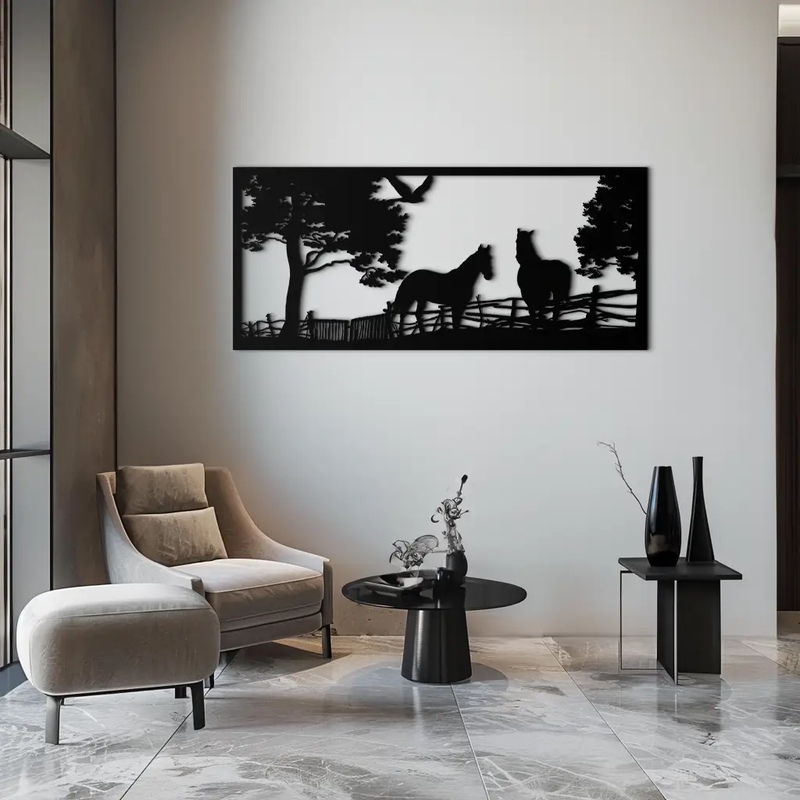 Rustic Horse Farm Metal Wall Art - Steel Wall Decor for Home and Barn - KAF036 by Enova Art