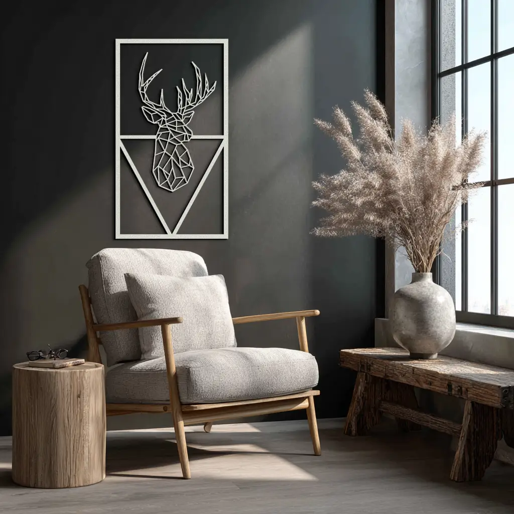 Geometric Deer Metal Wall Art - Modern Steel Wall Decor - KAF040 by Enova Art
