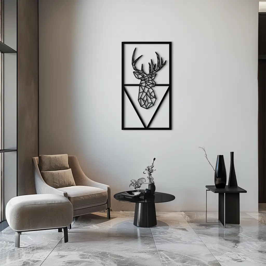 Geometric Deer Metal Wall Art - Modern Steel Wall Decor - KAF040 by Enova Art
