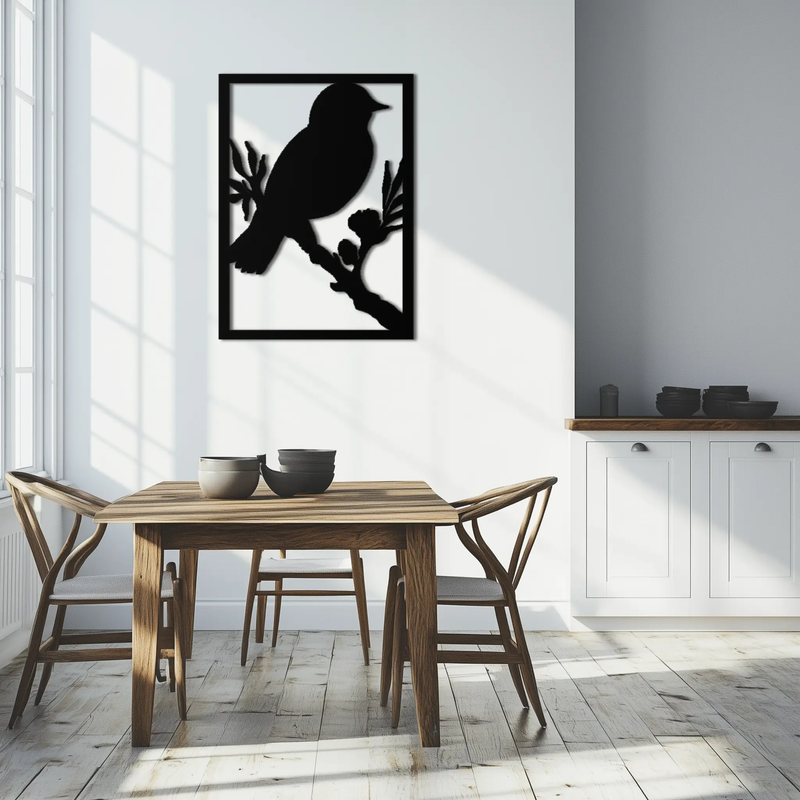 Bird on Branch Metal Wall Art - Modern Steel Decor for Home & Office - KAF043 by Enova Art